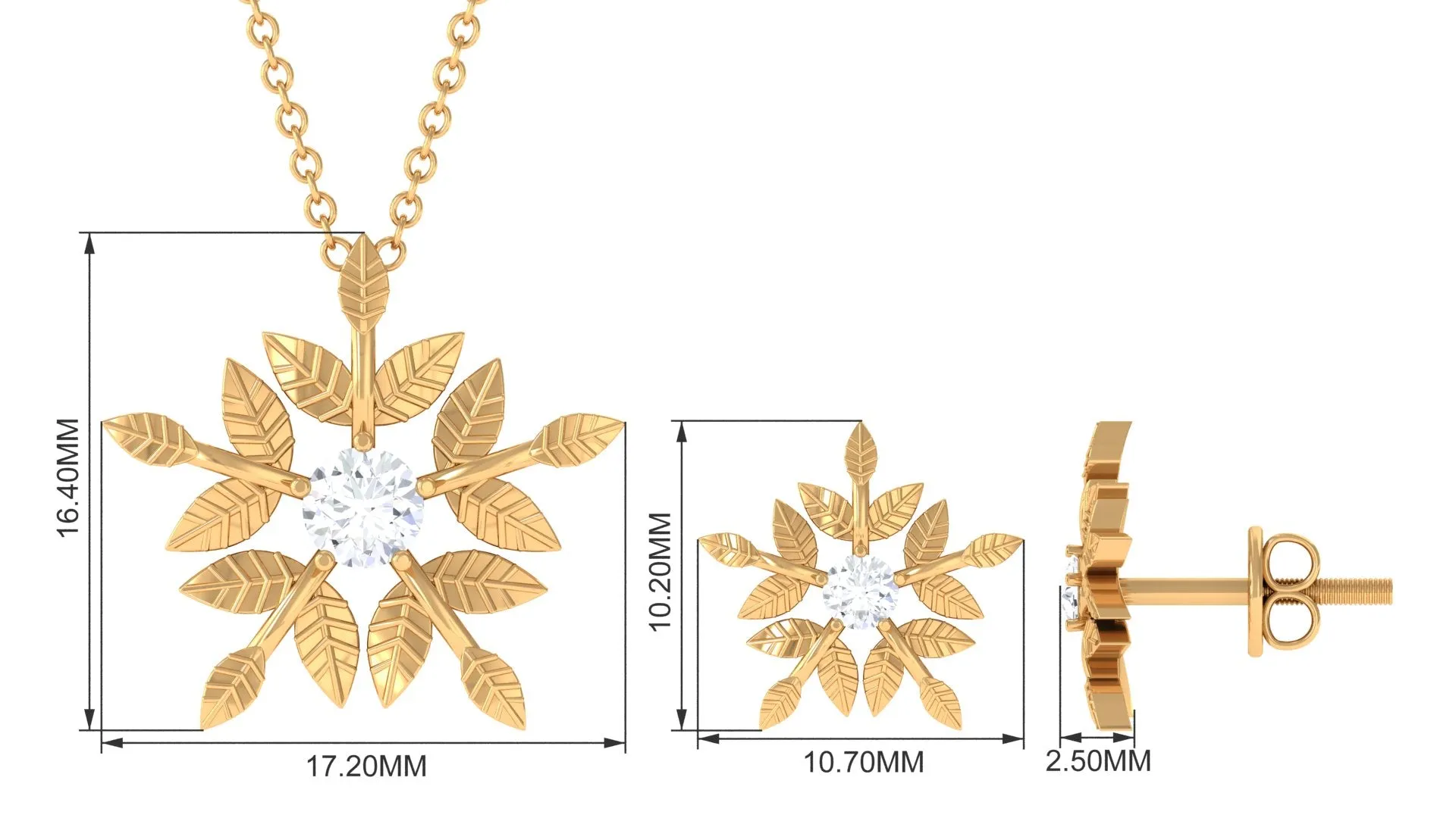 0.5 CT Certified Zircon Gold Flower Jewelry Set in Prong Setting