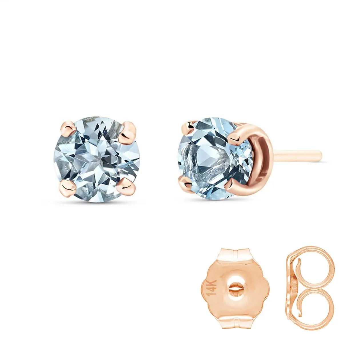 0.95 Carat 14K Solid Rose Gold Petite Aquamarine Stud Earrings