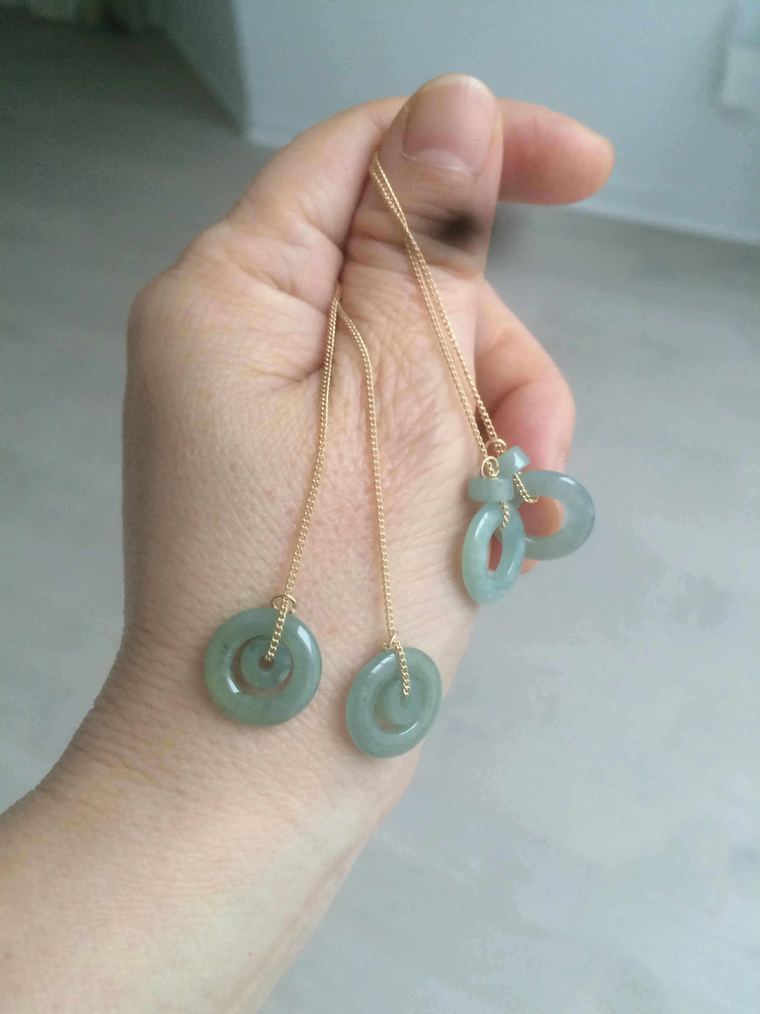 100% Natural icy watery blue/grenn/yellow safe and sound mom and daughter buckle dangling Guatemala jadeite Jade earring C6