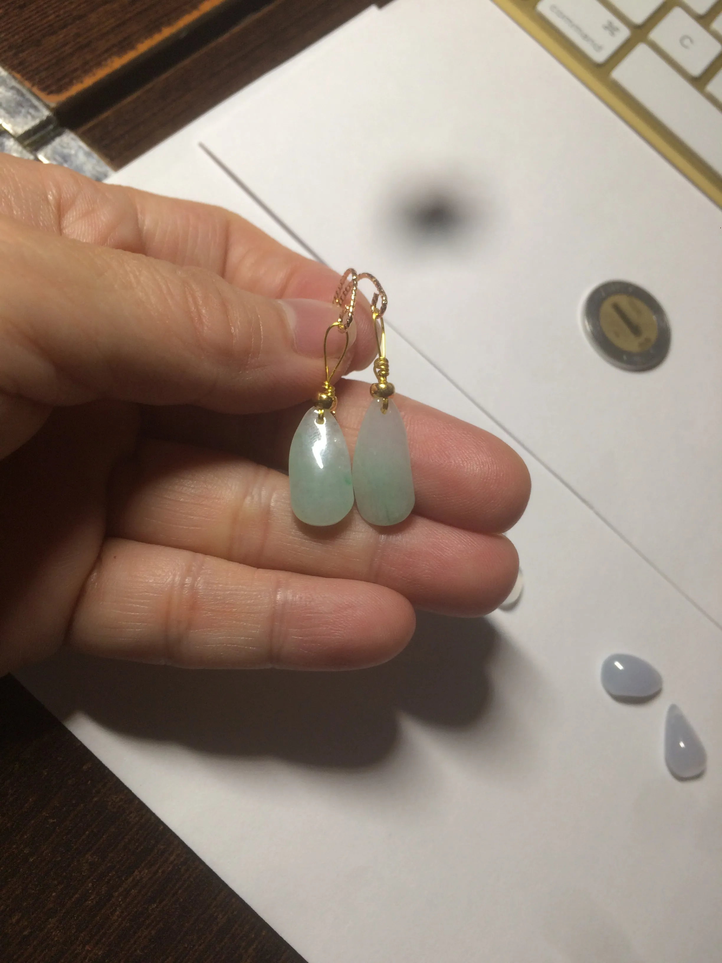 100% natural super icy watery green/white/purple type A jadeite jade water drop earring group B202