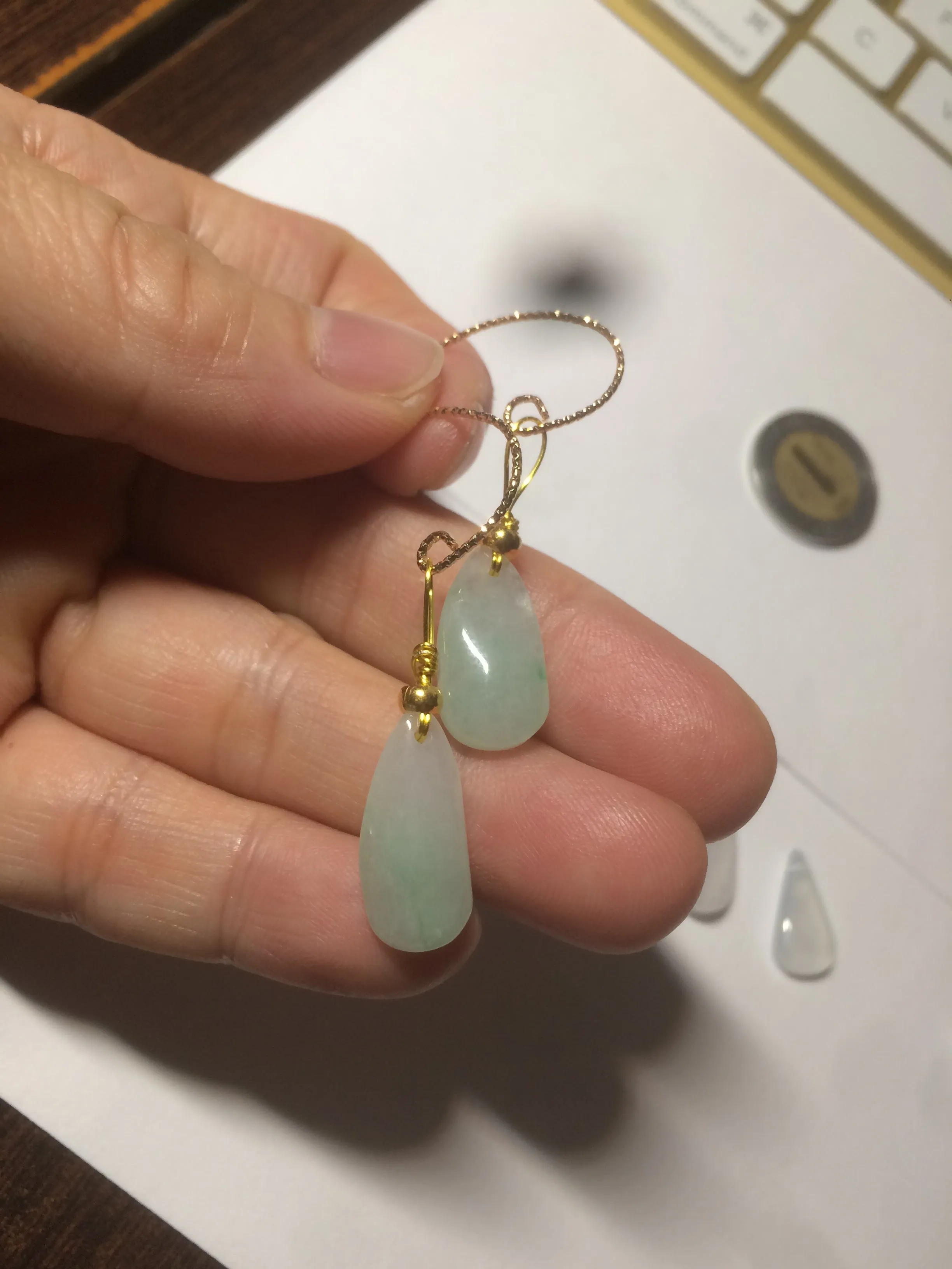 100% natural super icy watery green/white/purple type A jadeite jade water drop earring group B202