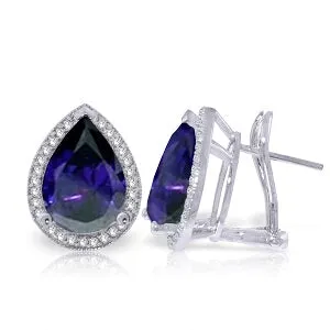 10.52 Carat 14K Solid White Gold French Clips Earrings Diamond Sapphire