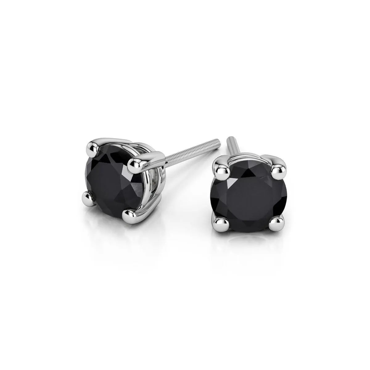 10k White Gold Plated 1 Carat Round Created Black Sapphire Stud Earrings