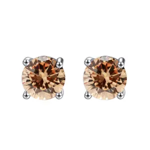 10k White Gold Plated 1/2 Carat Round Created Champagne Sapphire Stud Earrings