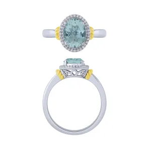 14K Aquamarine And Diamond Halo Ring