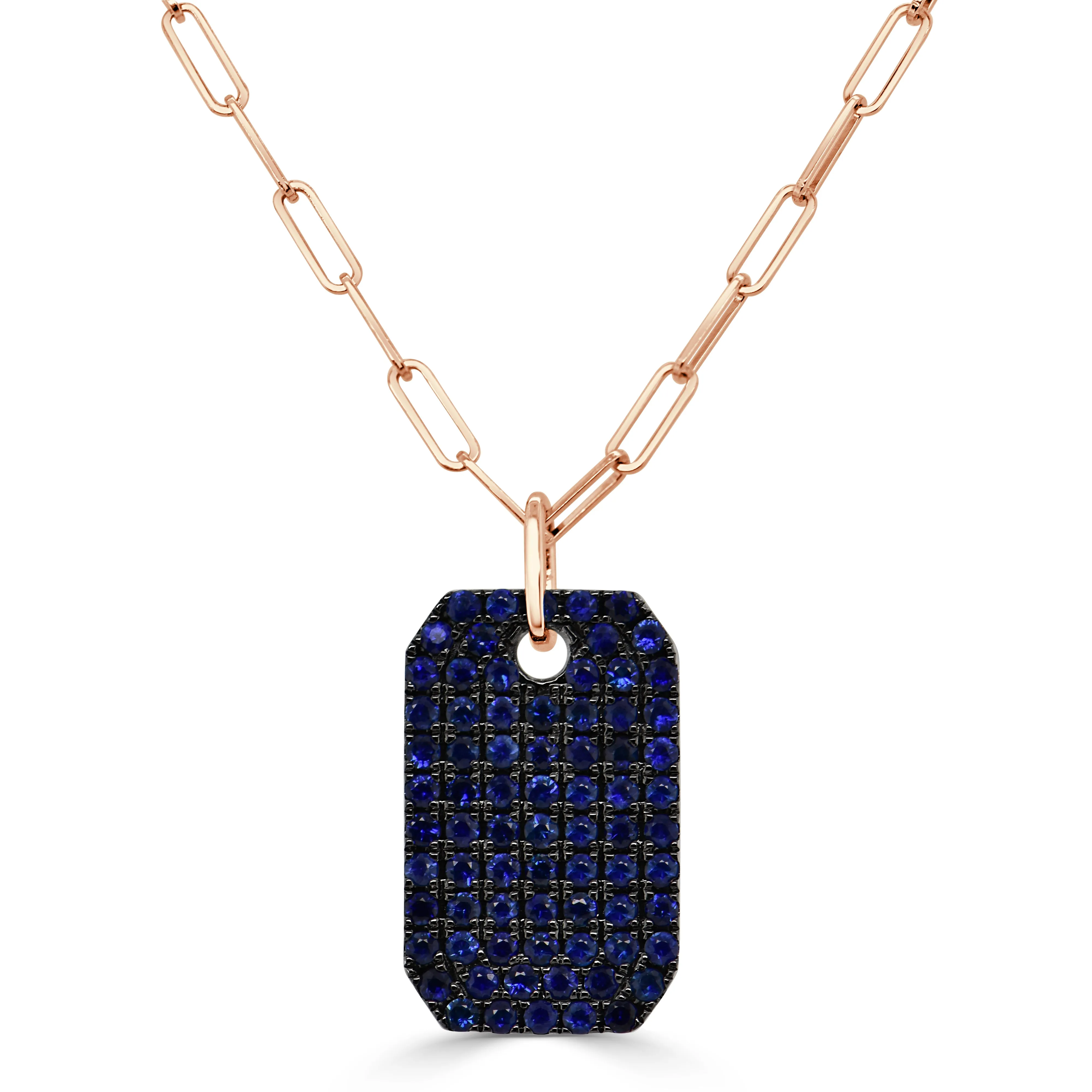 14K Gold & Blue Sapphire Pave Dog Tag Charm - 1.64ct