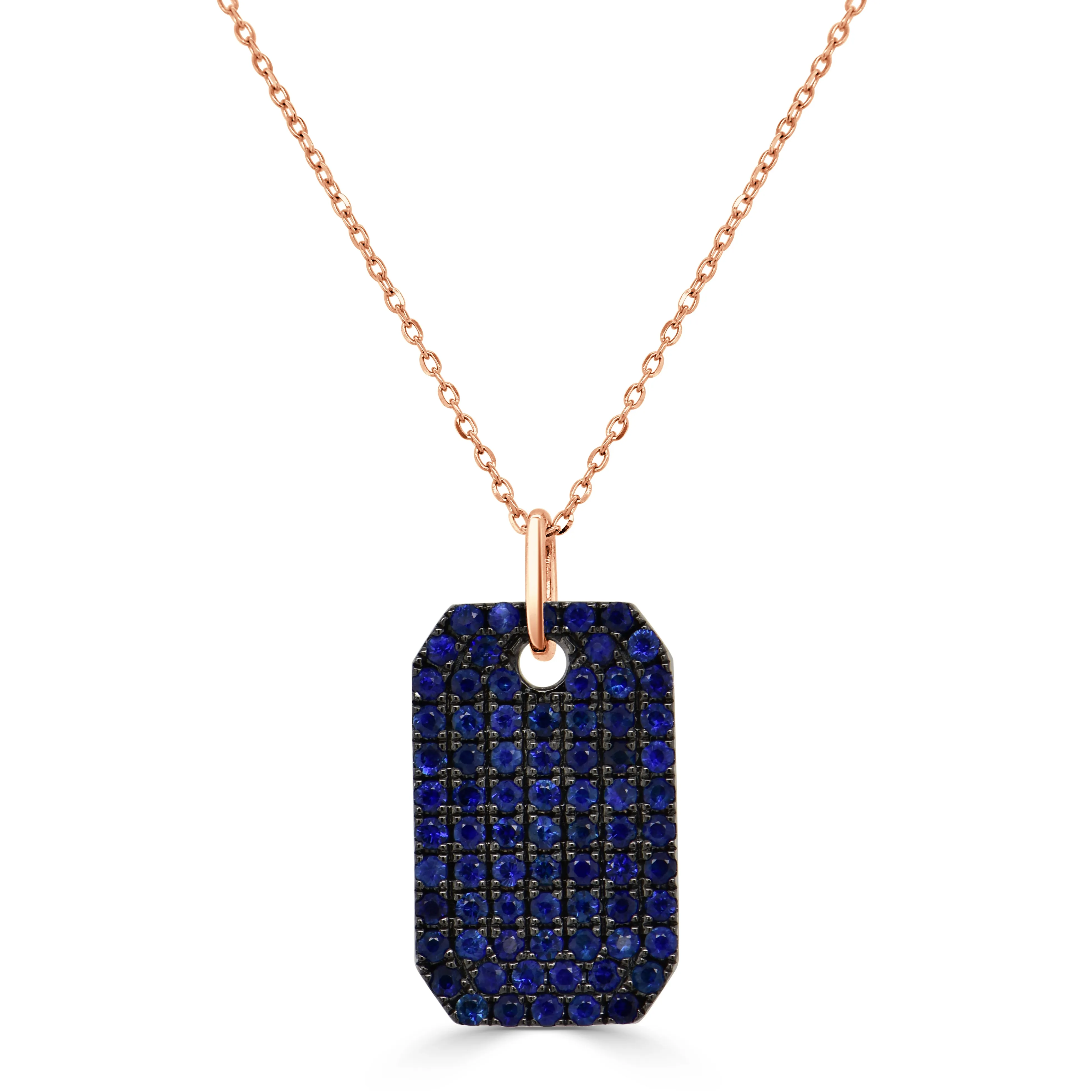 14K Gold & Blue Sapphire Pave Dog Tag Charm - 1.64ct