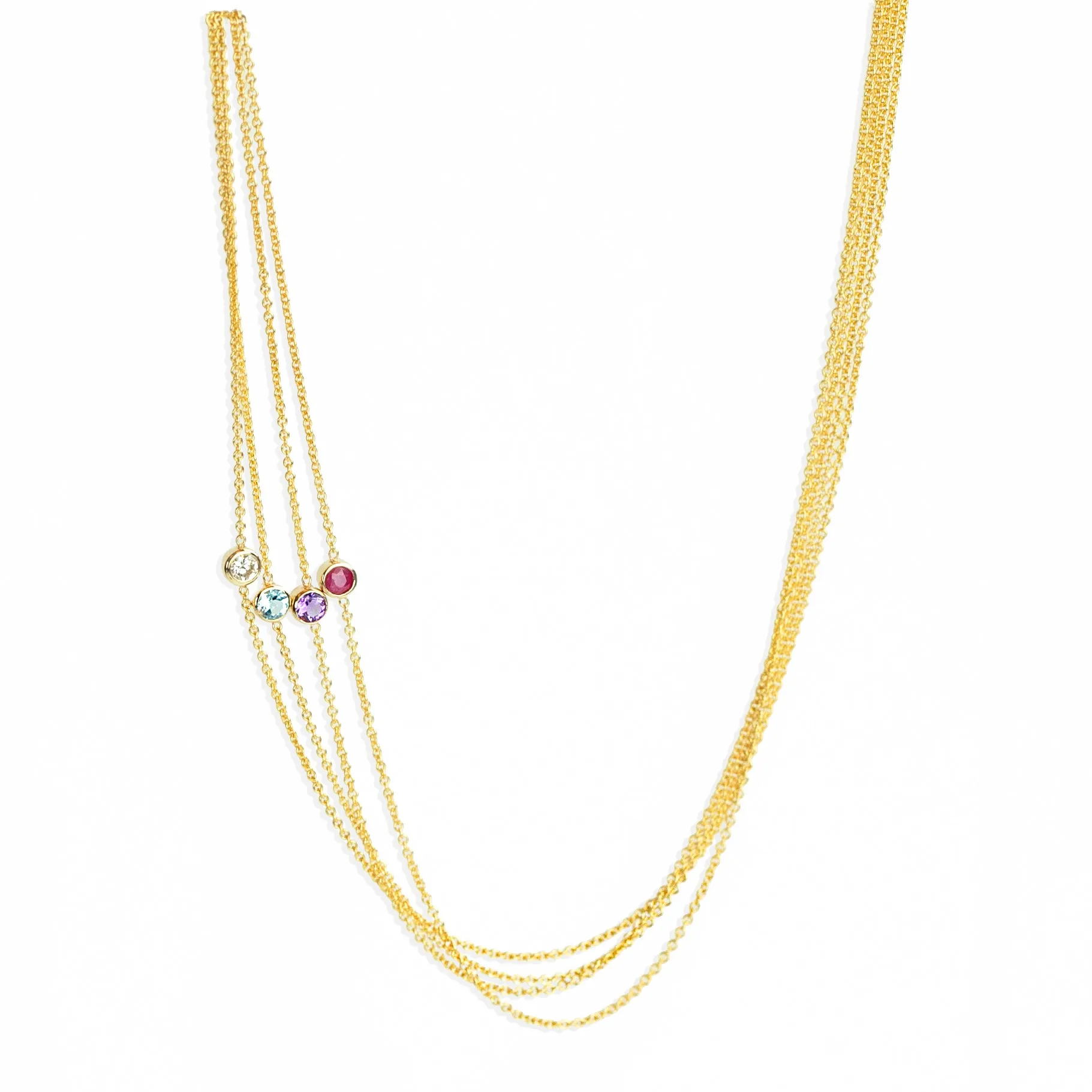 14K Gold Asymmetrical Birthstone Necklace - Garnet (January)