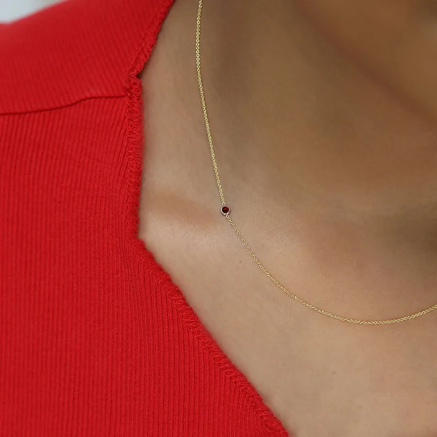 14K Gold Asymmetrical Birthstone Necklace - Garnet (January)