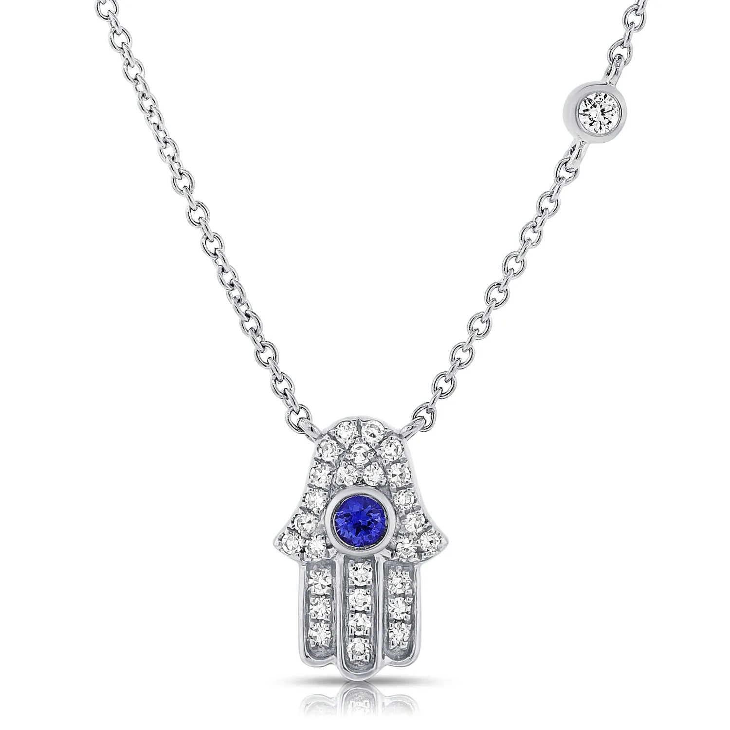 14K Gold Sapphire & Diamond Hand Hamsa Pendant