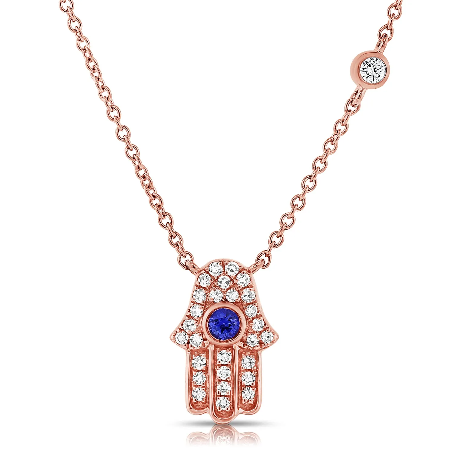 14K Gold Sapphire & Diamond Hand Hamsa Pendant