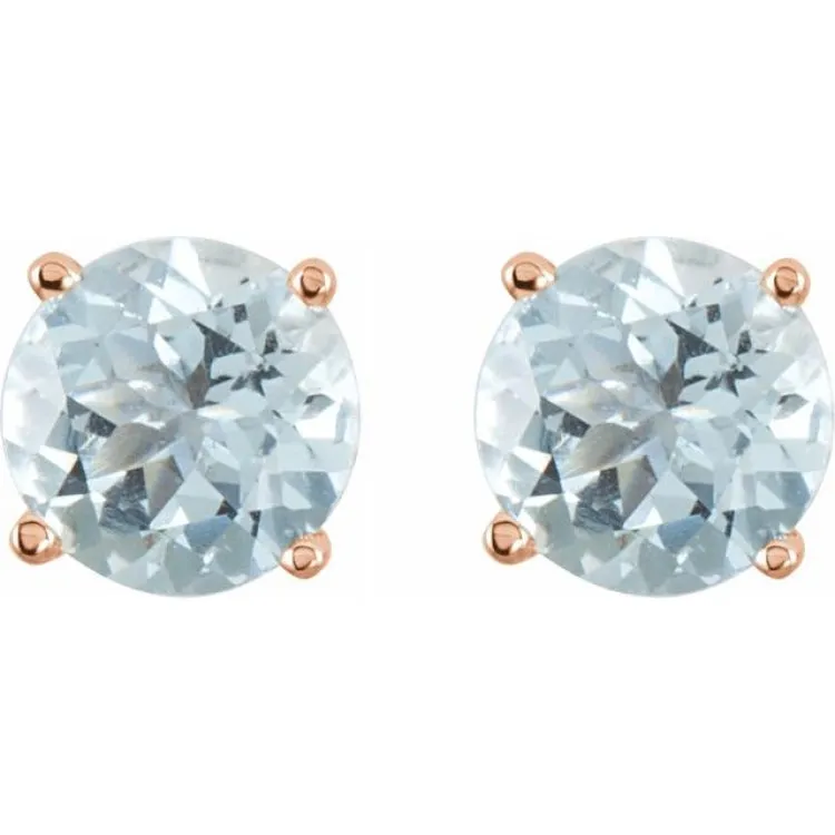 14K Rose 5 mm Natural Aquamarine Stud Earrings