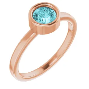 14K Rose 5.5 mm Natural Blue Zircon Ring