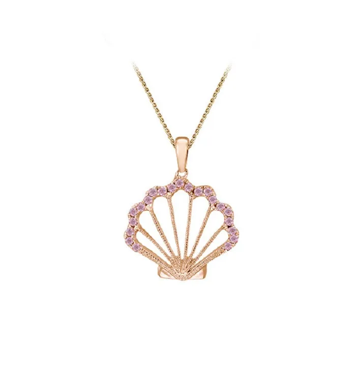 14k Rose Gold Shell Pendant with 21 Pastel Pink Sapphires