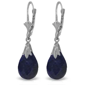 14K Solid White Gold Leverback Earrings w/ Dyed Sapphires