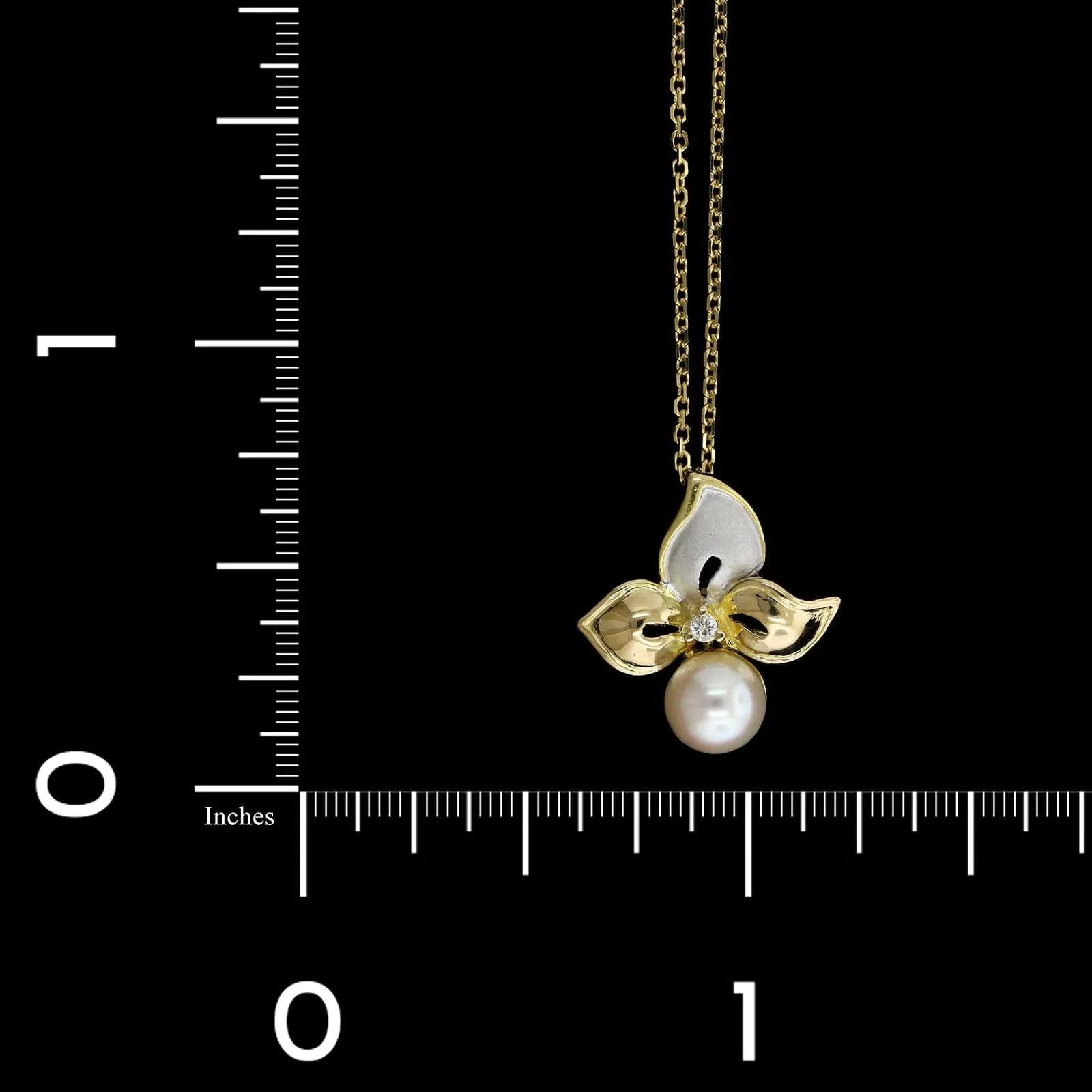 14K Two Tone Gold Estate Cultured Pearl Diamond Pendant Necklace