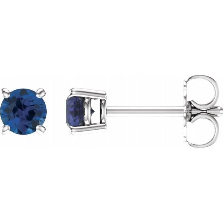 14K White 4 mm Natural Blue Sapphire Stud Earrings with Friction Post