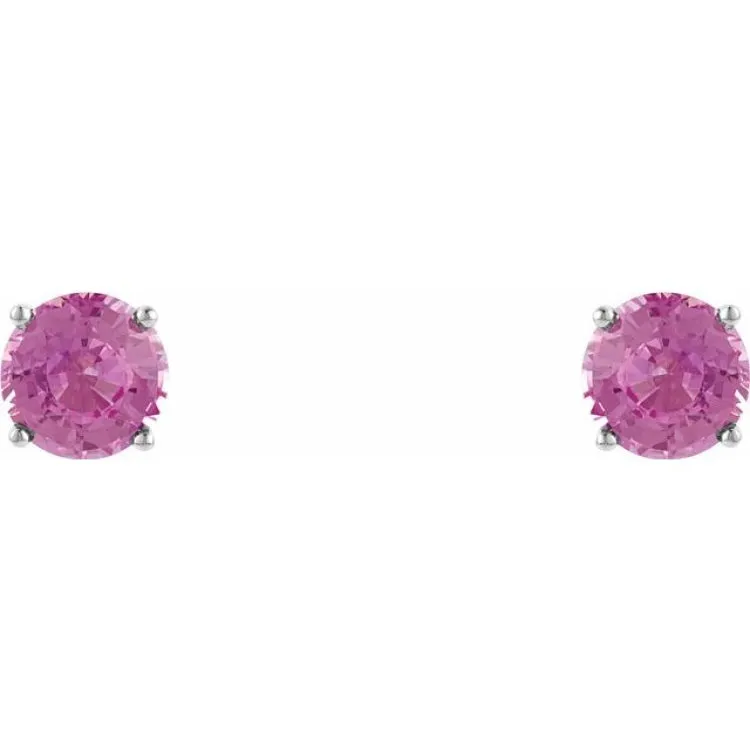 14K White 5 mm Natural Pink Sapphire Stud Earrings with Friction Post