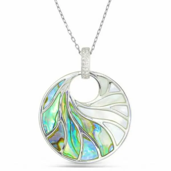 14K White Abalone,Mother of Pearl and Natural Diamond 18 inch Necklace