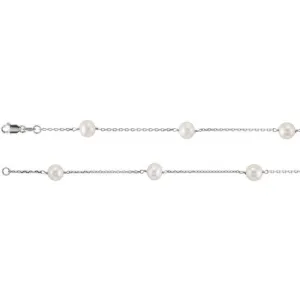 14K White Cultured White Freshwater Pearl  14-Station 18" Necklace