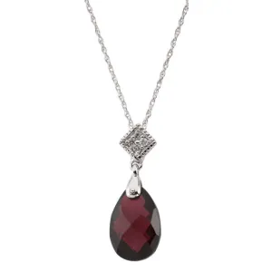 14k White Gold 12x8 Brazilian Garnet Pear & .04 CTW Diamond 18" Necklace