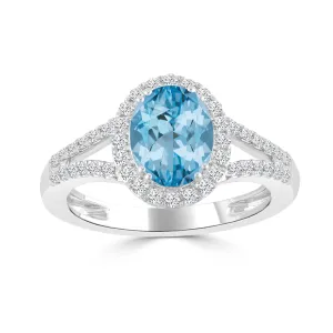 14k White Gold 1.78Ct Aquamarine, 0.35Ct Diamond Ring