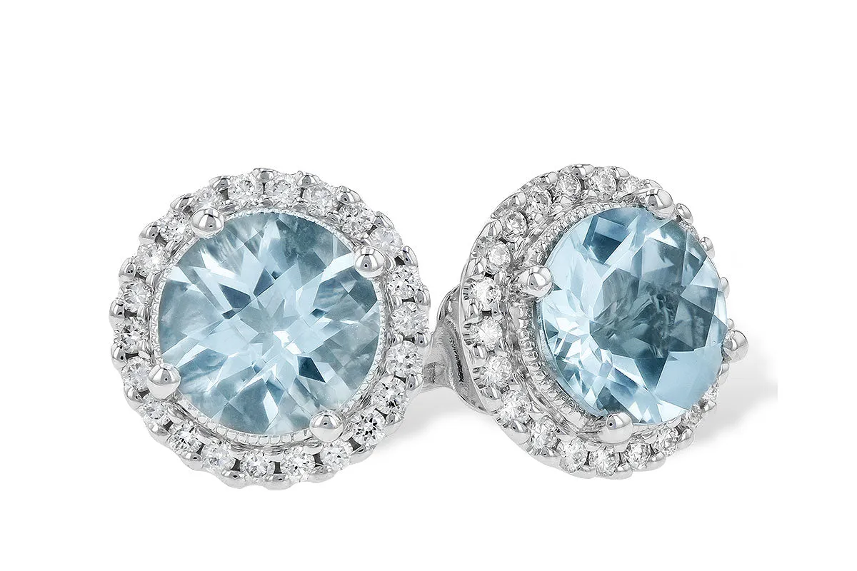 14K White Gold Aquamarine Diamond Halo Studs