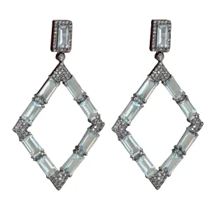 14k White Gold Diamond & Aquamarine Drop Earrings