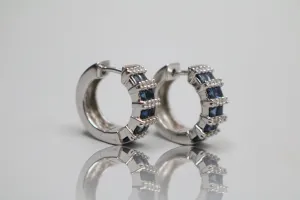 14K White Gold Diamond and Sapphire Earrings (Sapphire 0.40 CTW) (Diamond 0.40 CTW)