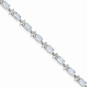 14K White Gold Fancy Floral Aquamarine Bracelet