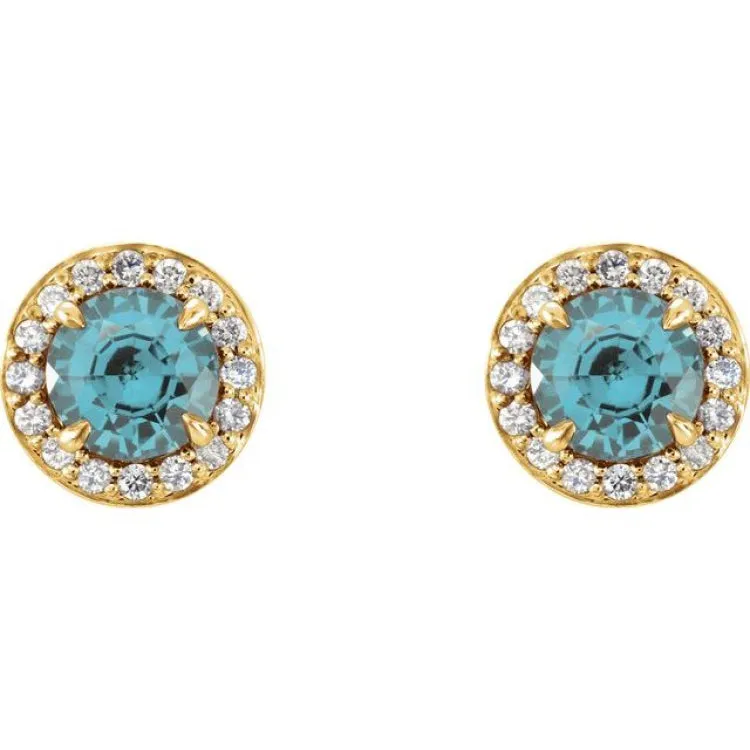 14K Yellow 4 mm Natural Aquamarine & 1/10 CTW Natural Diamond Earrings