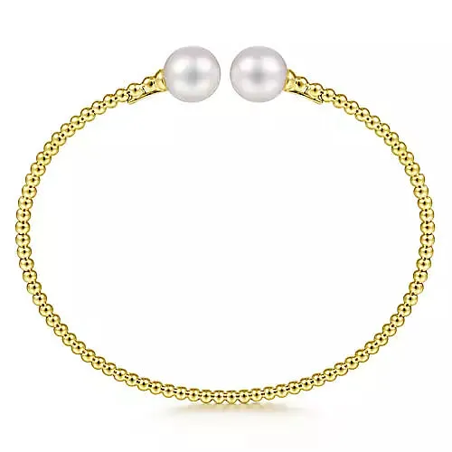 14K Yellow Gold Bujukan Pearls Split Bangle