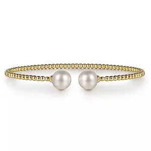 14K Yellow Gold Bujukan Pearls Split Bangle