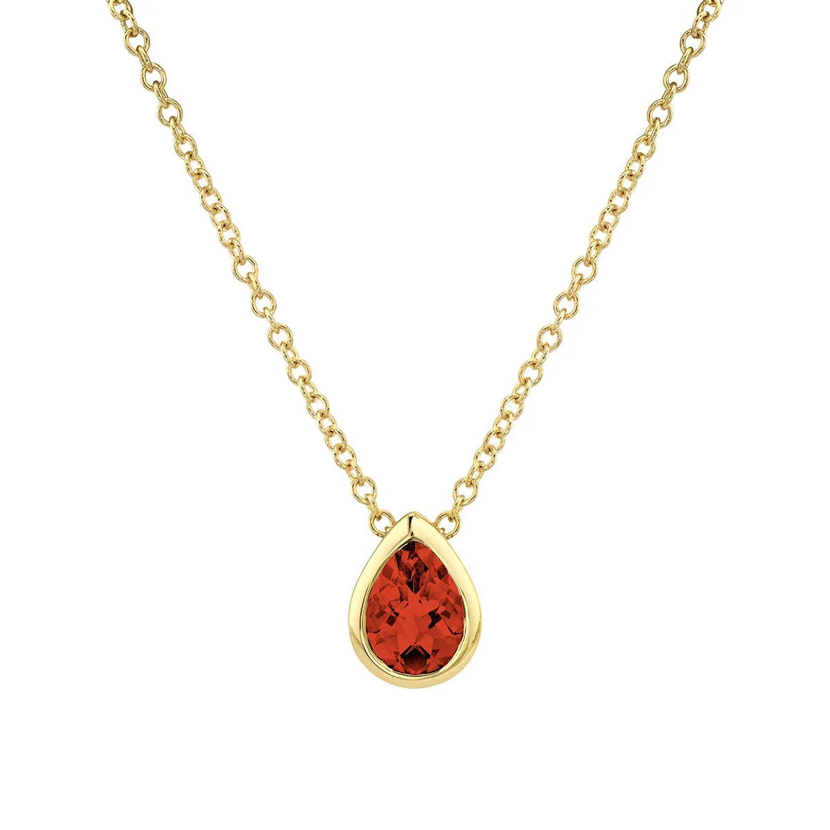 14K Yellow Gold Checkerboard Cut Garnet Pendant Necklace