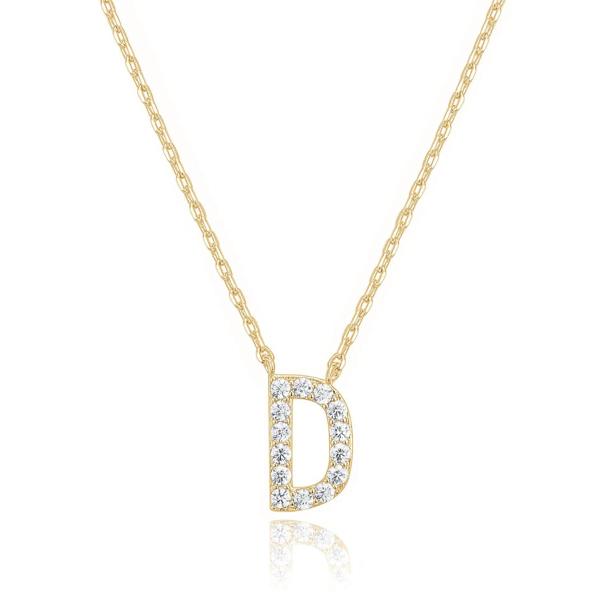 14k Yellow Gold Created White Sapphire Initial D Letter Pendant Necklace Plated