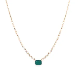 14K Yellow Gold Diamond   Emerald Cut Emerald Necklace