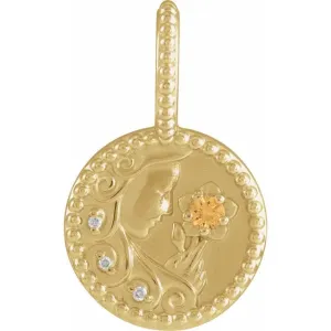 14K Yellow Gold Natural Orange Garnet & .0075 CTW Natural Diamond Virgo Charm/Pendant