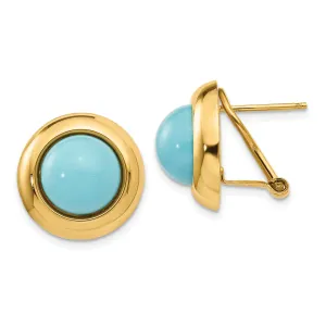 14k Yellow Gold Omega Clip Turquoise Earrings