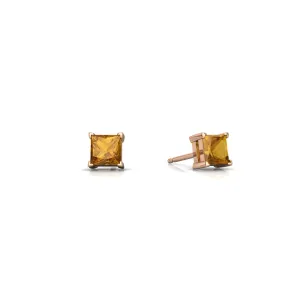 14k Yellow Gold Plated 1/2 Carat Princess Cut Created Citrine Sapphire Stud Earrings