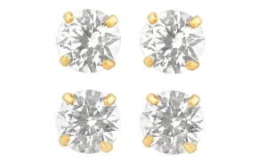 14k Yellow Gold Plated 2Ct Round White Sapphire Set Of Two Stud Earrings