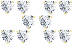 14k Yellow Gold Plated 4mm 1Ct Heart White Sapphire Set Of Five Stud Earrings