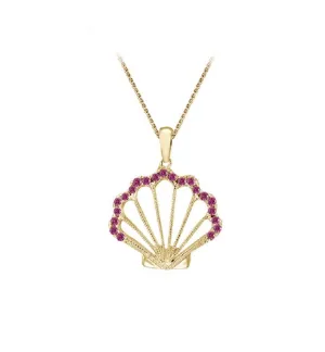 14k Yellow Gold Shell Pendant with 21 Hot Pink Sapphires