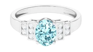 1.50 CT Aquamarine Solitaire Ring with Diamond Collar