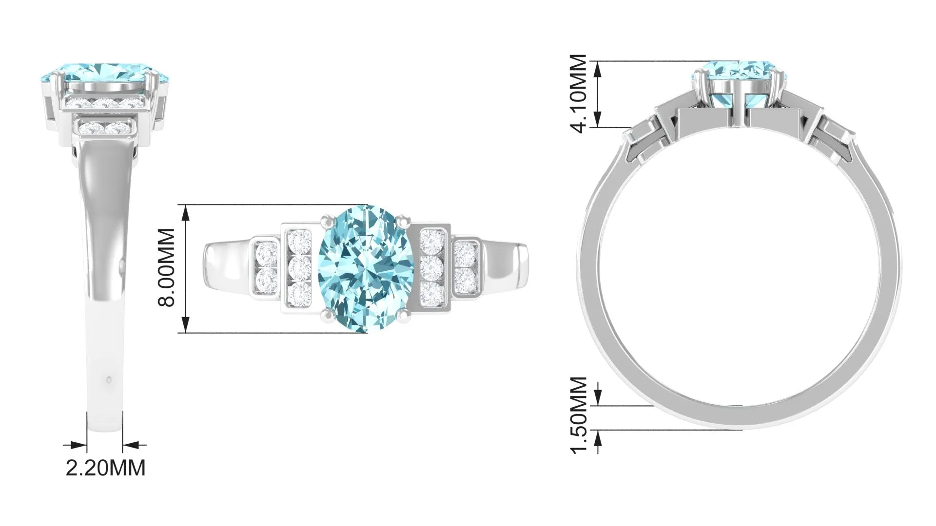 1.50 CT Aquamarine Solitaire Ring with Diamond Collar