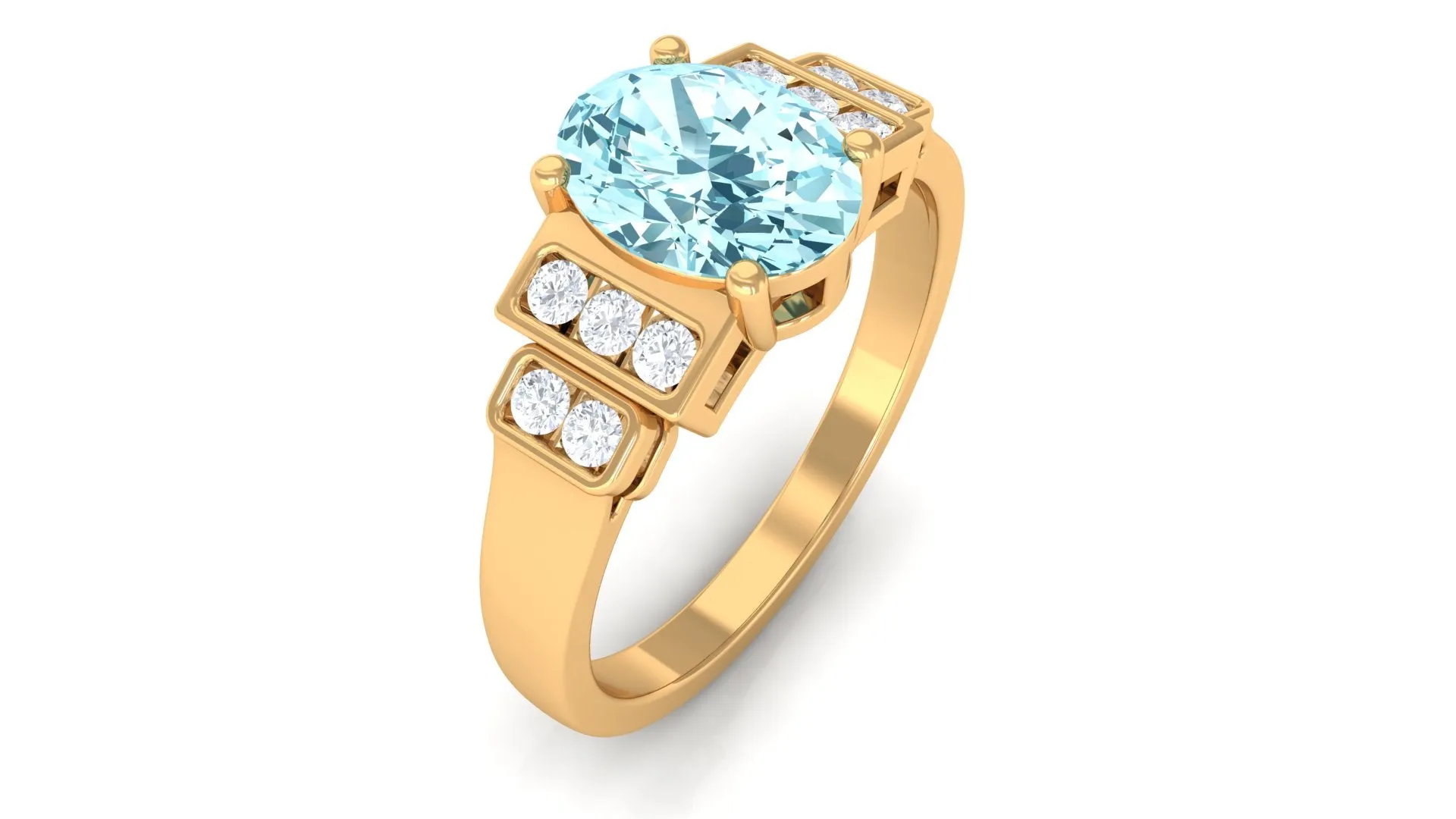 1.50 CT Aquamarine Solitaire Ring with Diamond Collar