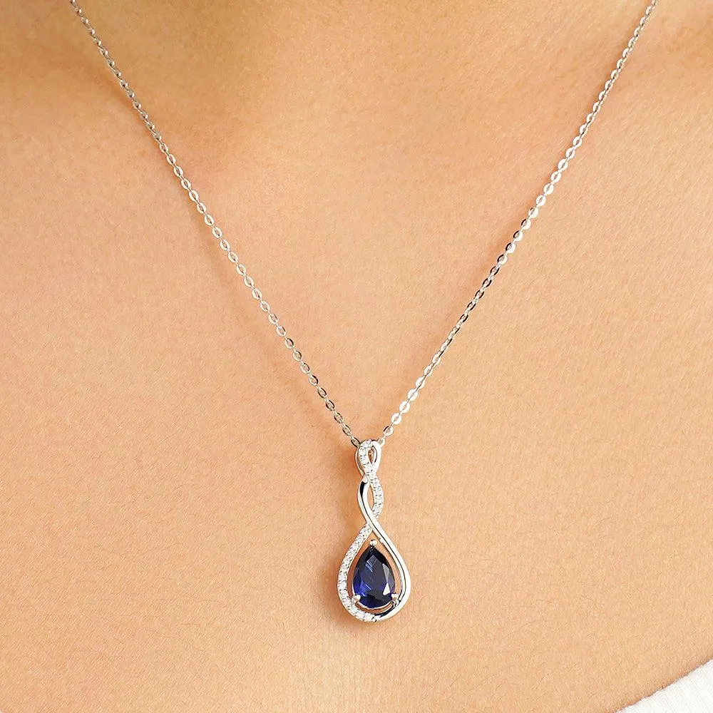 1.61 CT. Twisted Infinity Floating Blue Sapphire Drop Pendant