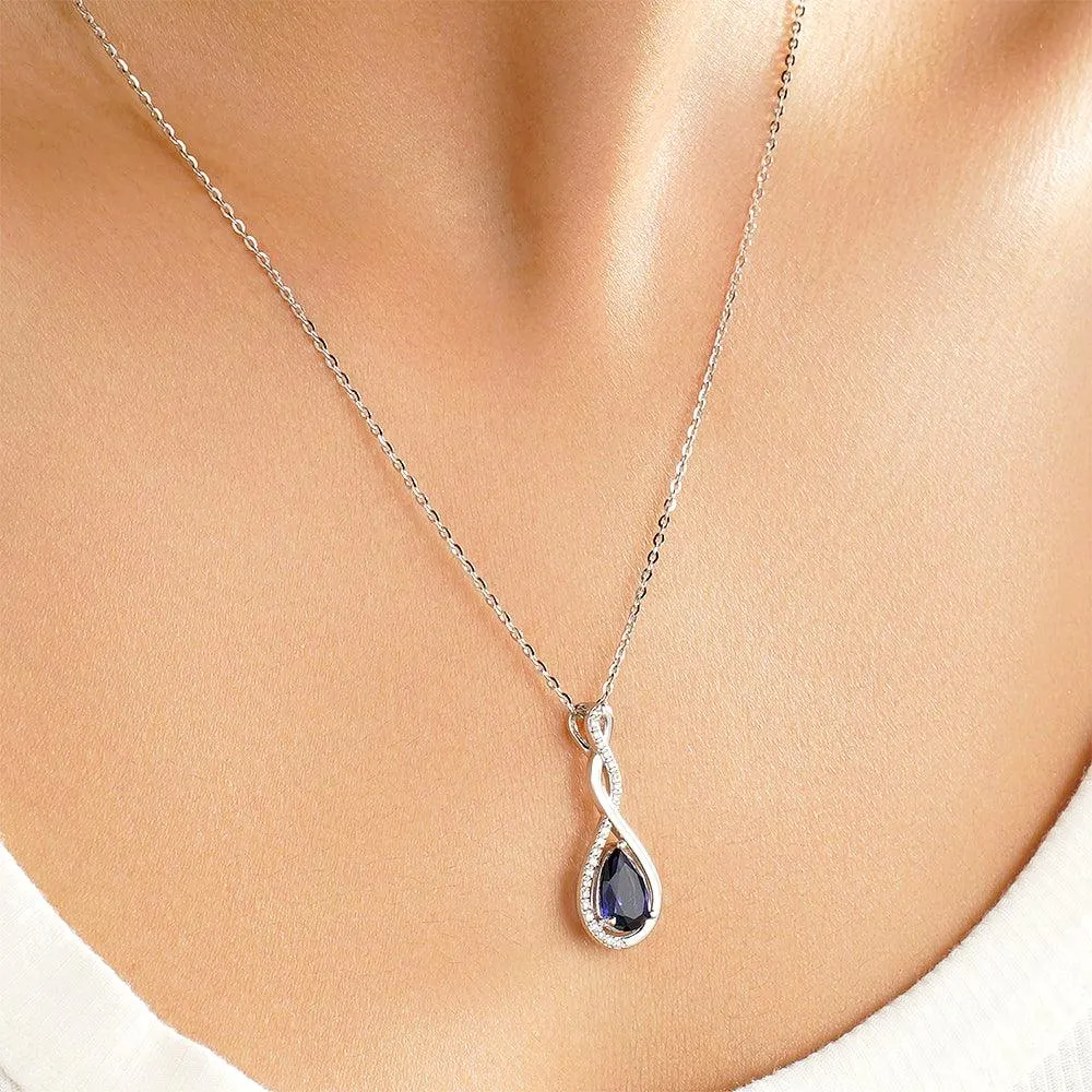 1.61 CT. Twisted Infinity Floating Blue Sapphire Drop Pendant