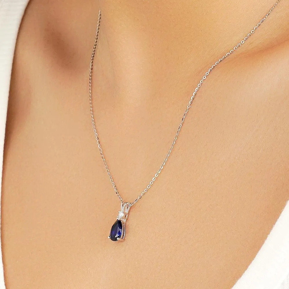 1.7 CT. Pear Blue Sapphire Solitaire Pendant with White Sapphire