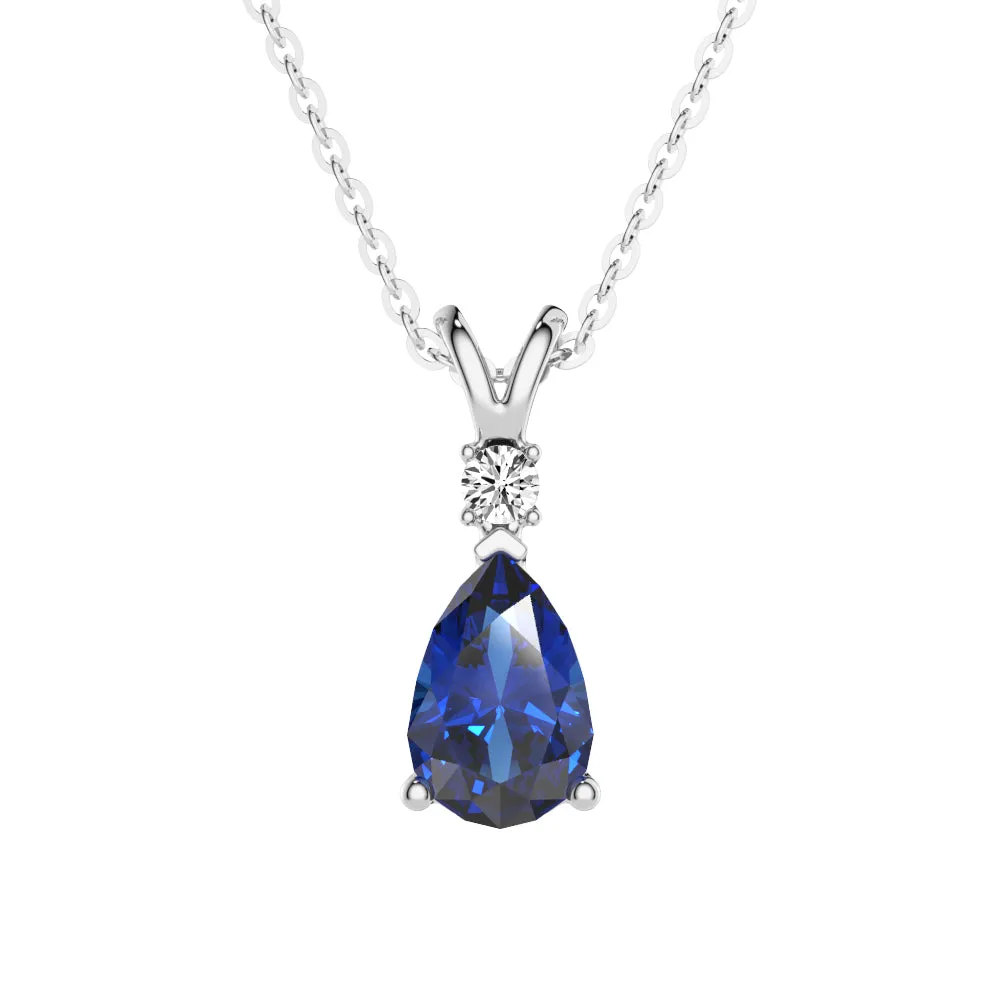 1.7 CT. Pear Blue Sapphire Solitaire Pendant with White Sapphire