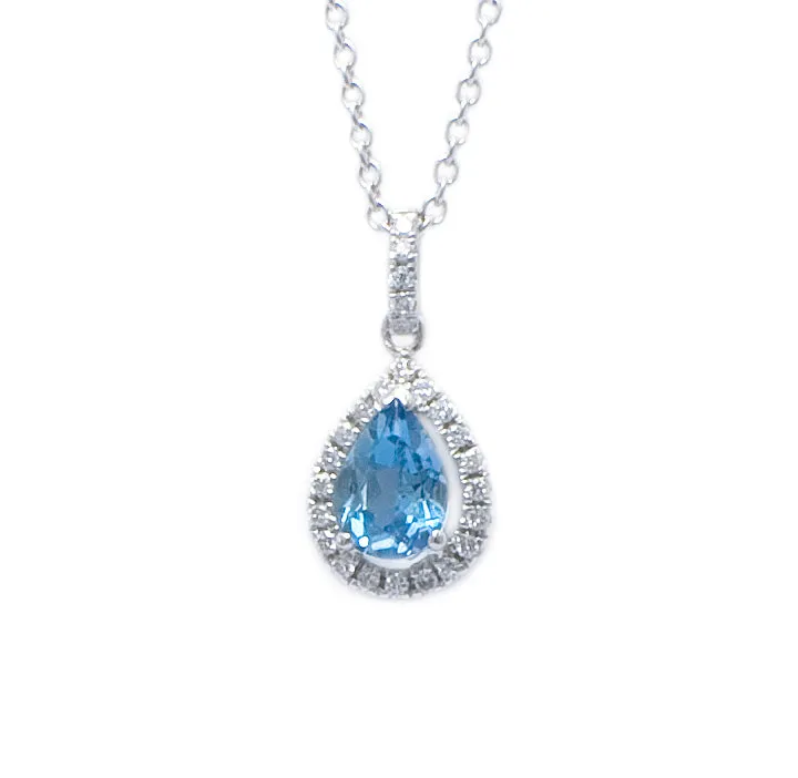 18ct White Aquamarine & Diamond Pendant